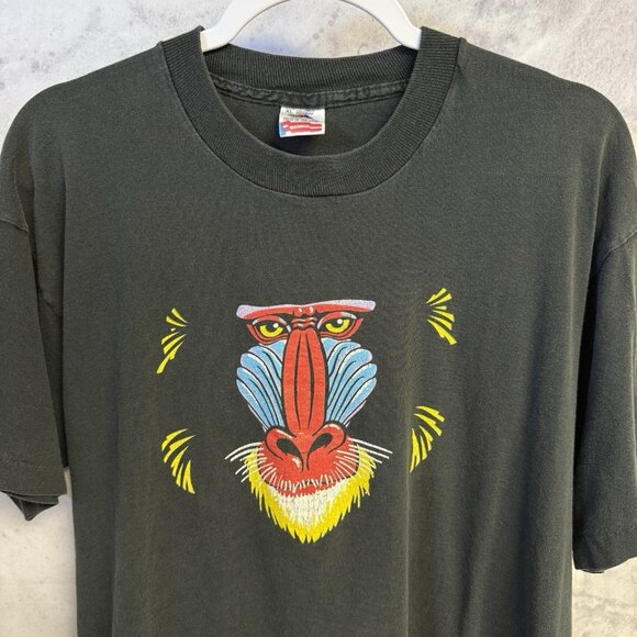 Vintage 90s Mandrill Monkey T Shirt Mens XL Black Rafiki 23x26 - Picture 1 of 12
